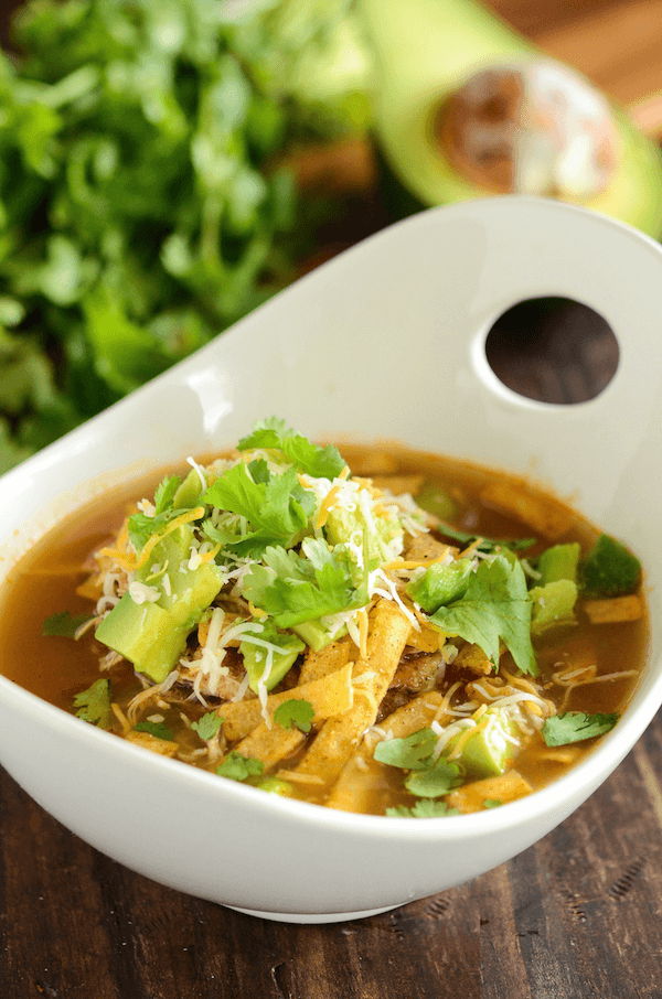 A Bowl of Slow Cooker Chicken Tortilla Soup