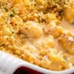 Landscape photo of cauliflower mac and cheese.