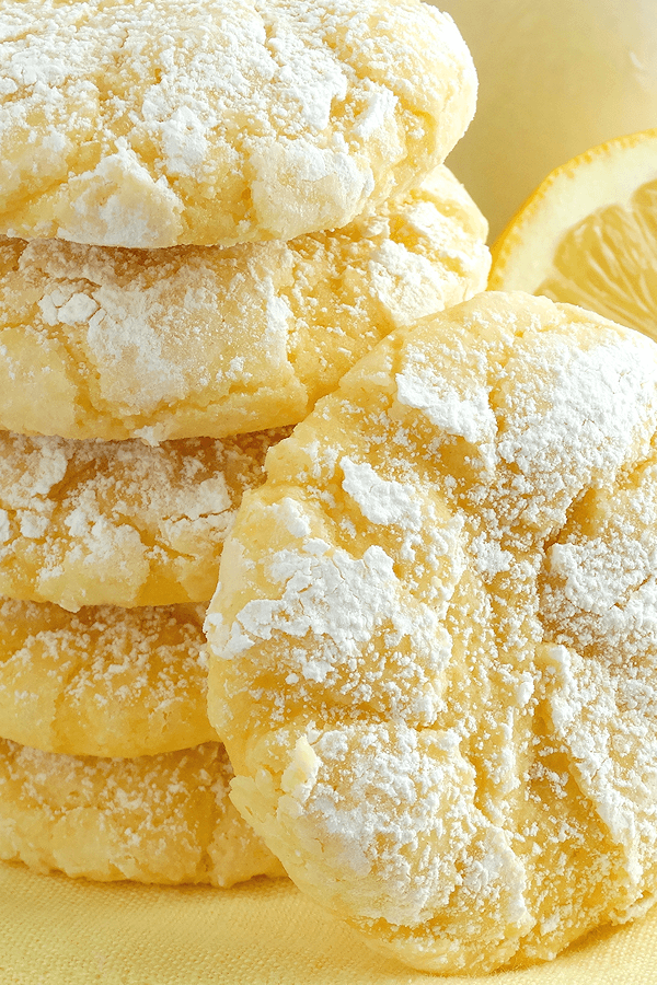 Lemon Gooey Butter Cookies sprinkled with powdered sugar