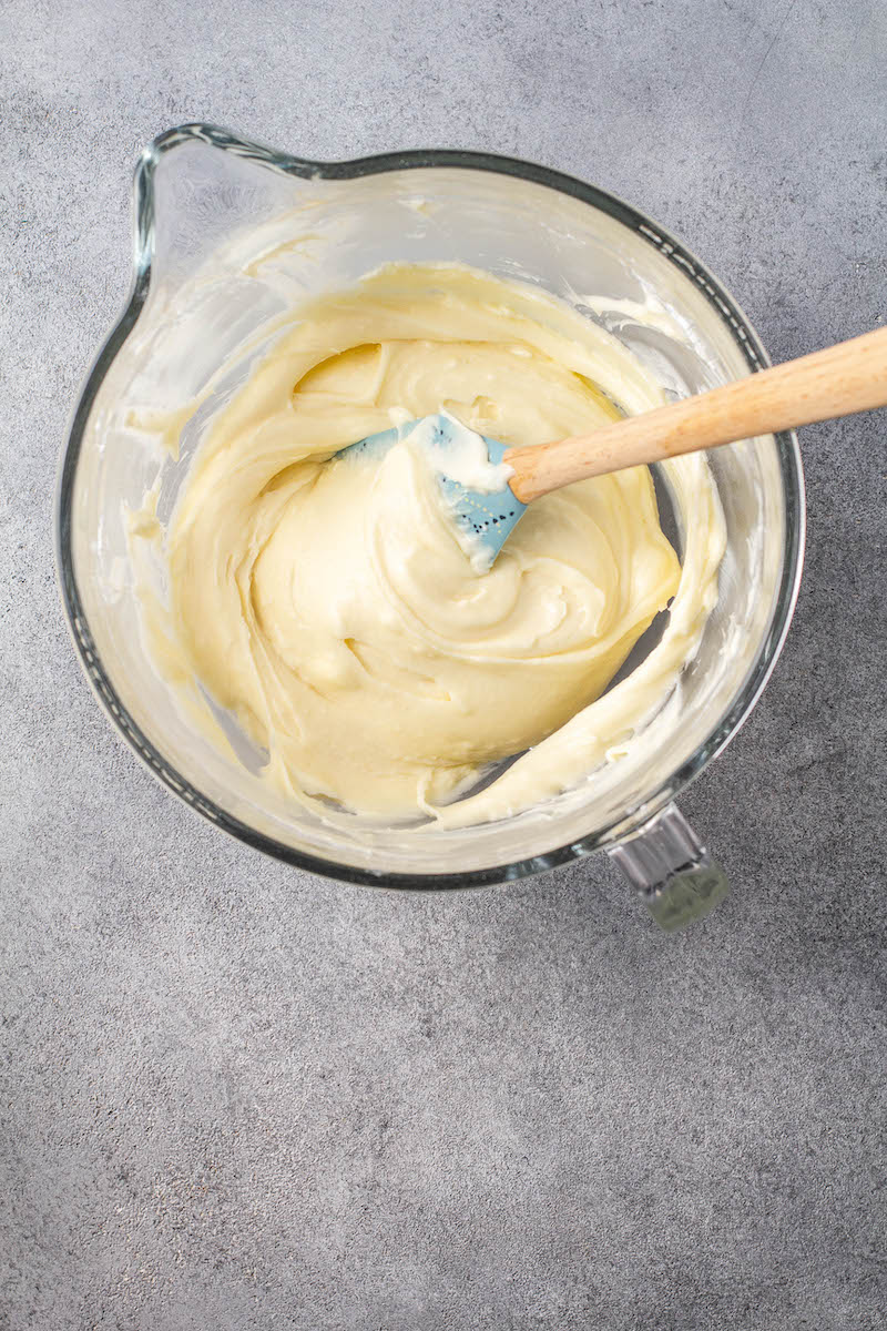 Banana cake frosting in a bowl.