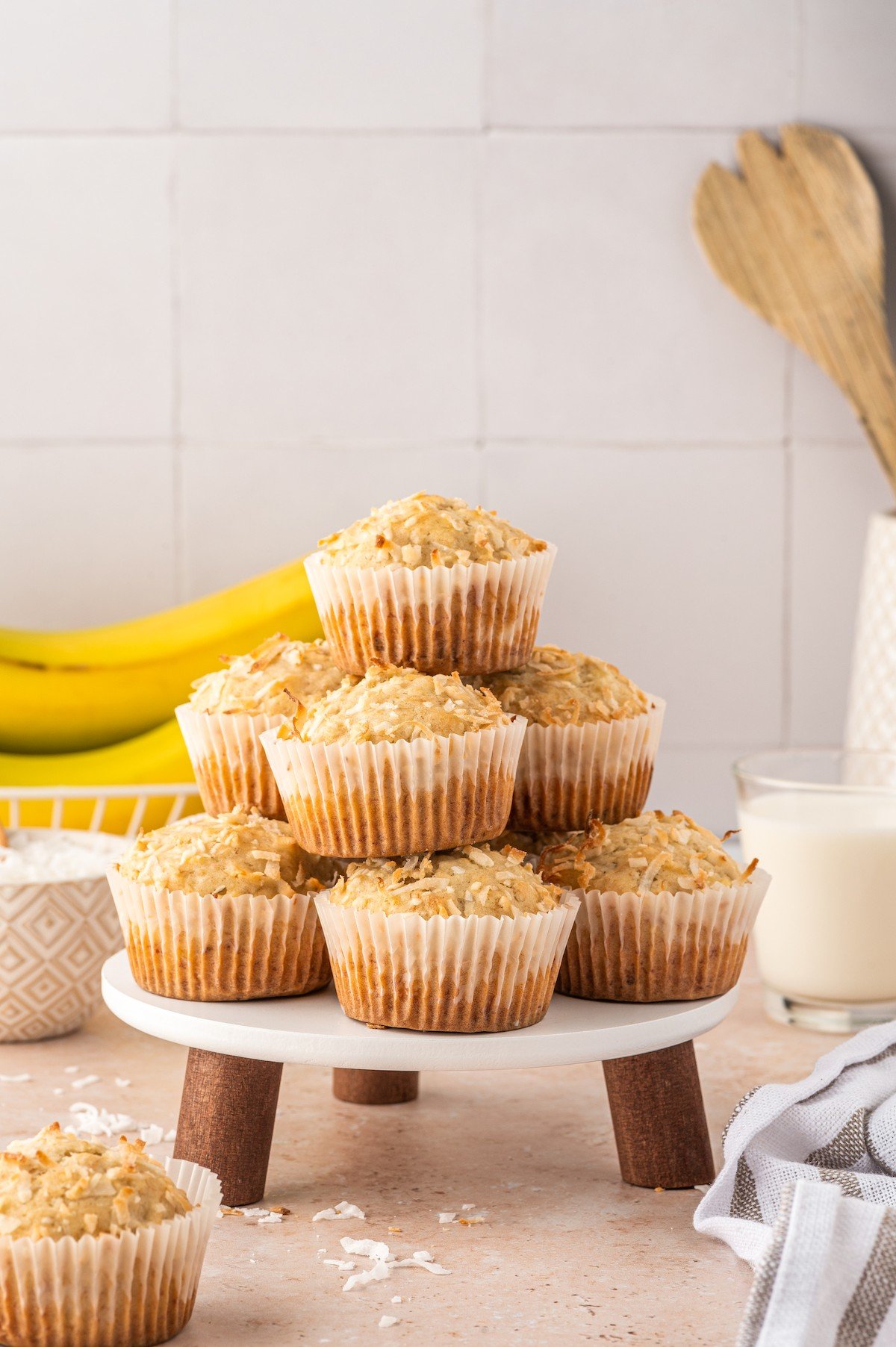 A stack of banana muffins. 