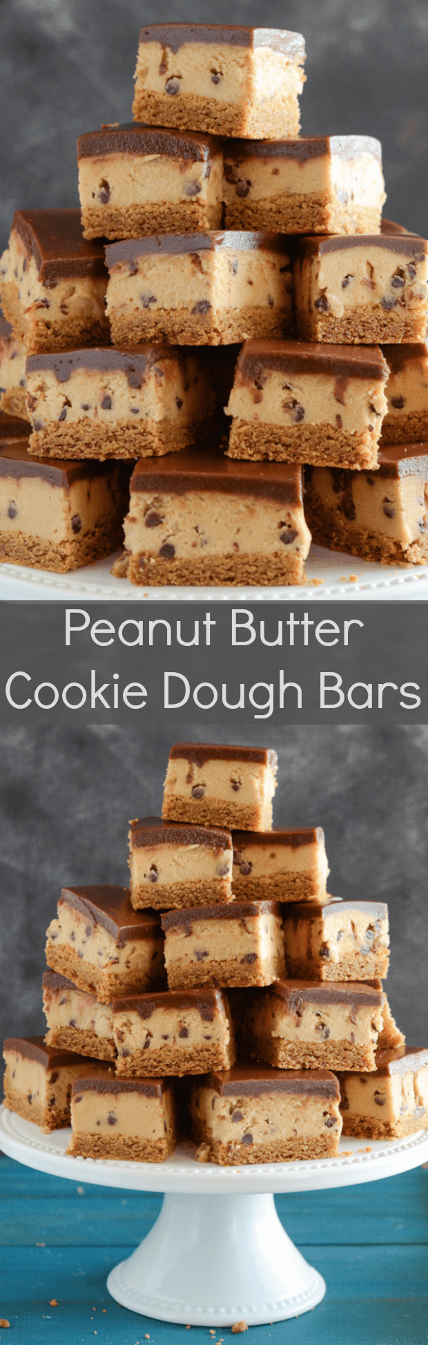 Peanut Butter Cookie Dough Bars - a layer of peanut butter cookie, then a thick layer of cookie dough and topped with chocolate ganache!