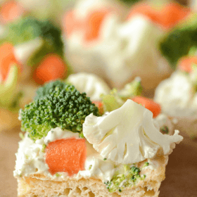 Close-up of fluffy crescent roll dough in the veggie bars.