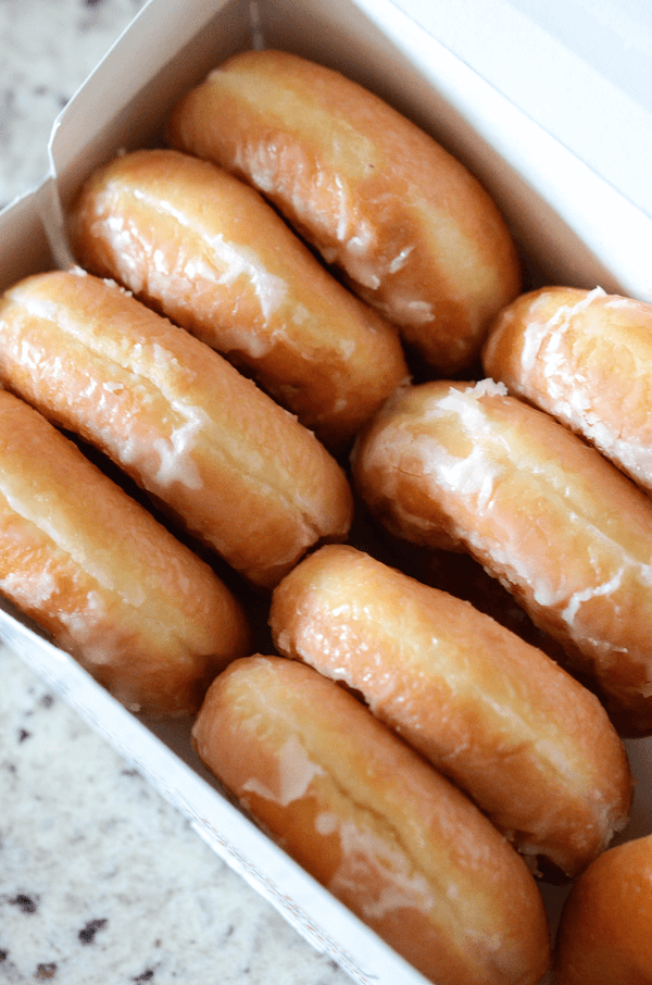 Krispy Kreme donuts in a box. 