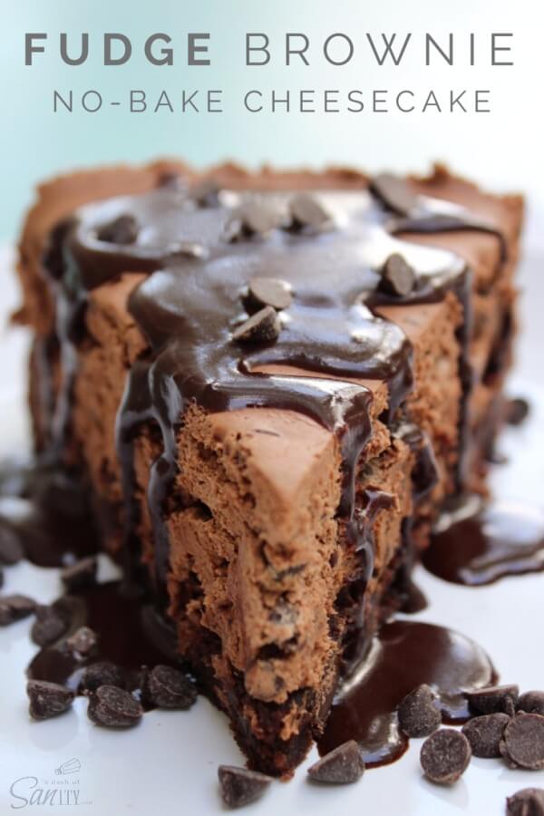 A Chocolatey Slice of Fudge Brownie No-Bake Cheesecake