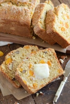 Apricot Pecan Bread! Easy buttermilk quick bread loaded with pecans, dried apricots and orange zest!