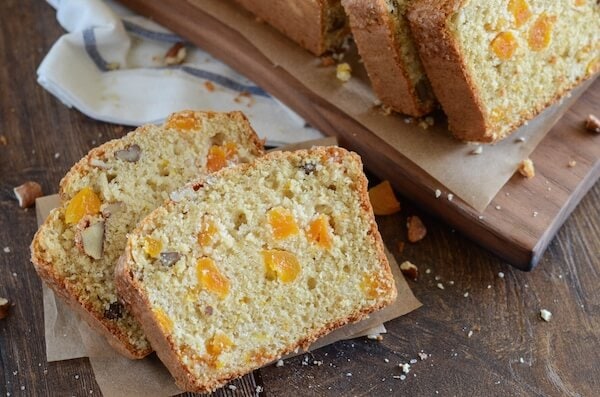 Apricot Pecan Bread! Easy buttermilk quick bread loaded with pecans, dried apricots and orange zest!