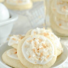 Toasted Coconut Meltaway Cookies on a white plate