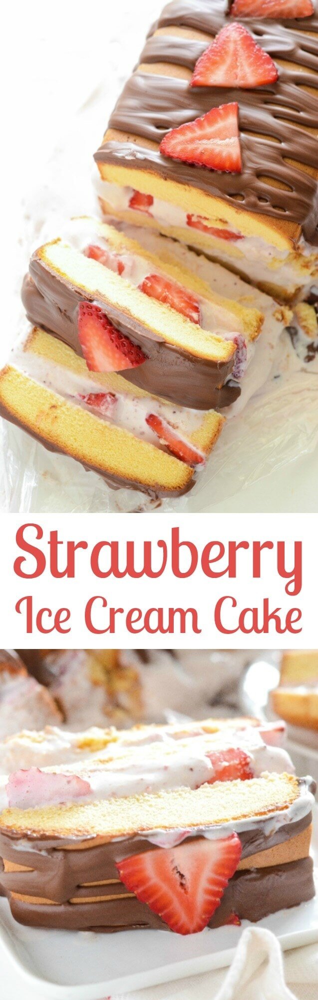 Pinterest title image for Strawberry Ice Cream Cake