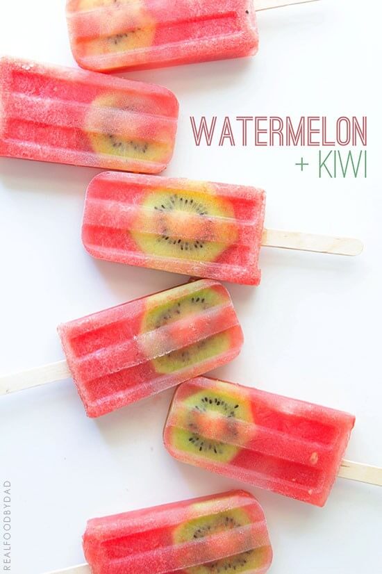 Six Watermelon and Kiwi Popsicles Arranged in a Line