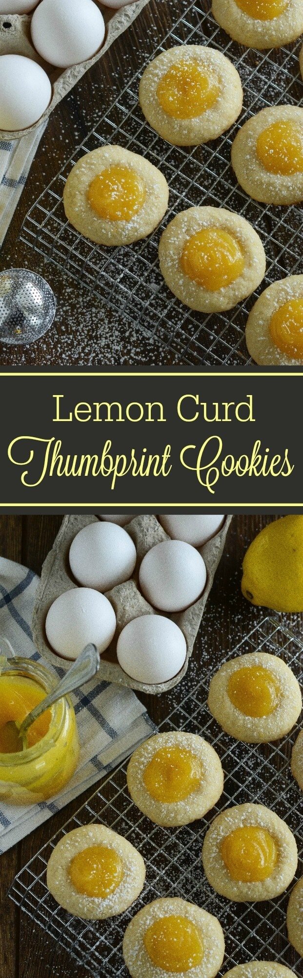 A Collage of Images of Lemon Thumbprint Cookies on a Cooling Rack