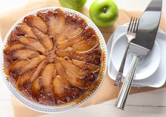Apple Upside Down Cake! Spiced brown sugar apples with a sour cream cake.