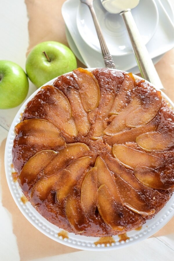 Apple Upside Down Cake! Spiced brown sugar apples with a sour cream cake.