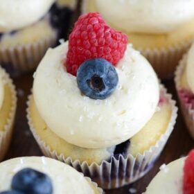 Razzleberry Cupcakes - Raspberry and Blueberry Cupcakes with fluffy cream cheese frosting!