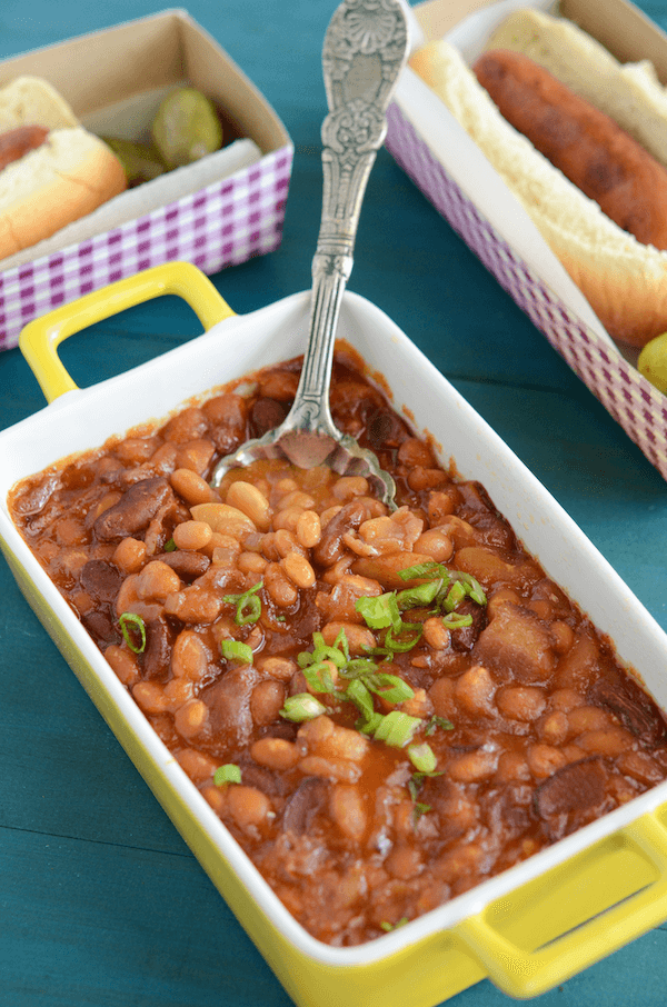A Serving Dish Filled with The Best Baked Beans