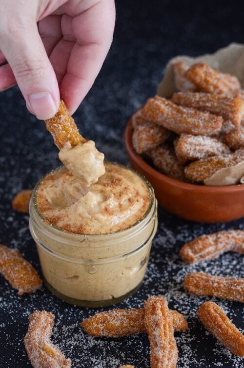 Pumpkin Churros with Cinnamon Pumpkin Cream Cheese Dip