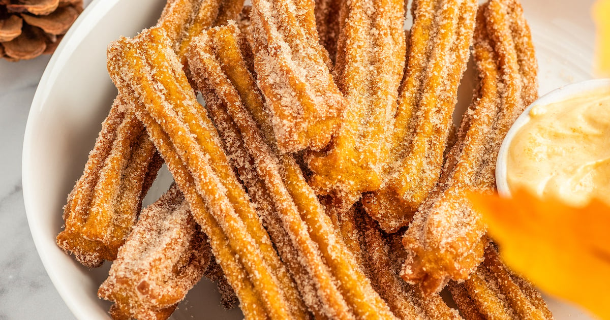 Easy Pumpkin Churros with Cream Cheese Dip