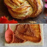 Pumpkin Twists: Flaky puff pastry is stuffed with spiced pumpkin and topped with a vanilla glaze!