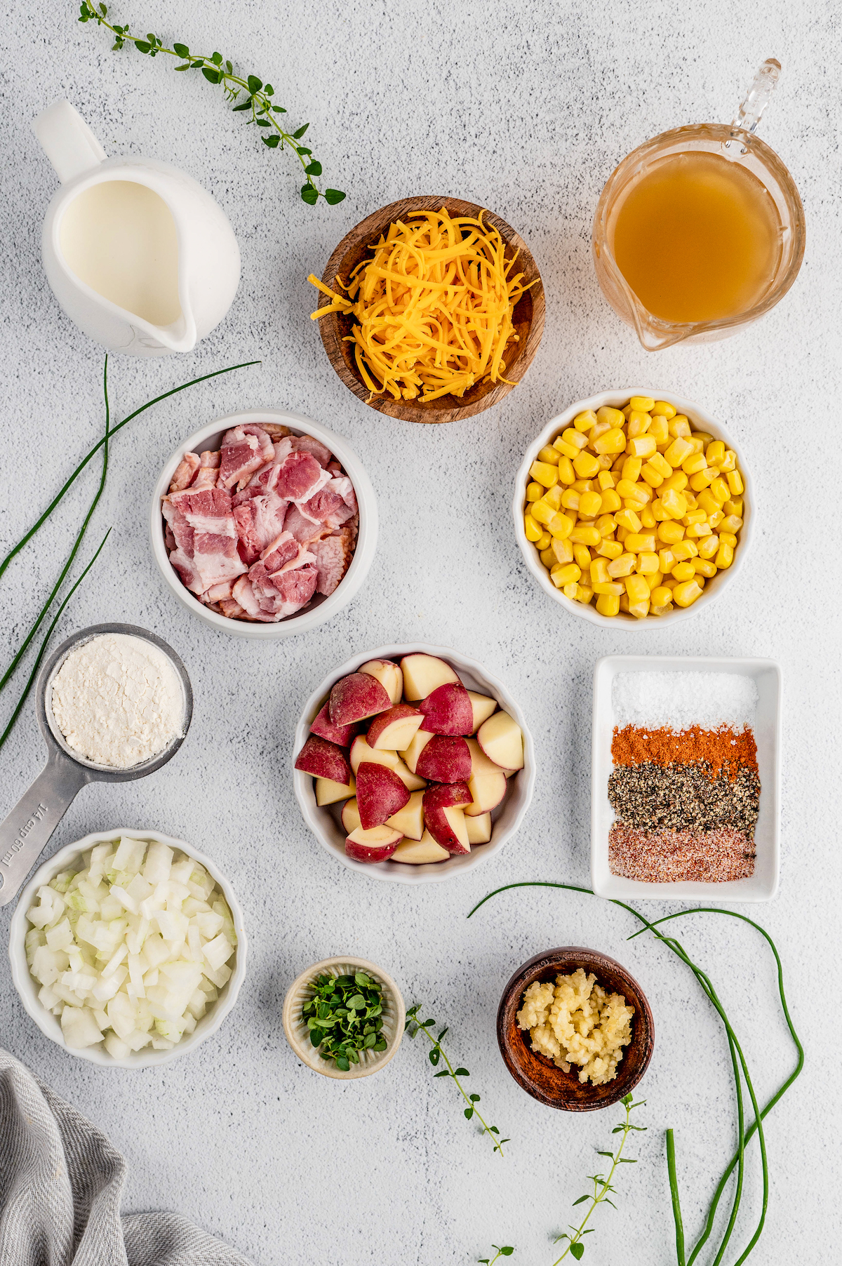 Ingredients for the bacon corn chowder.