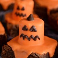 A Close-Up Shot of a Jack O' Lantern Brownie with a Squiggly Mouth