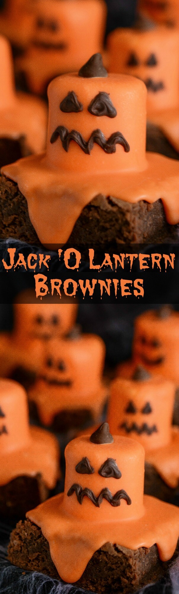 A Collage of Two Images of Halloween Pumpkin Brownies