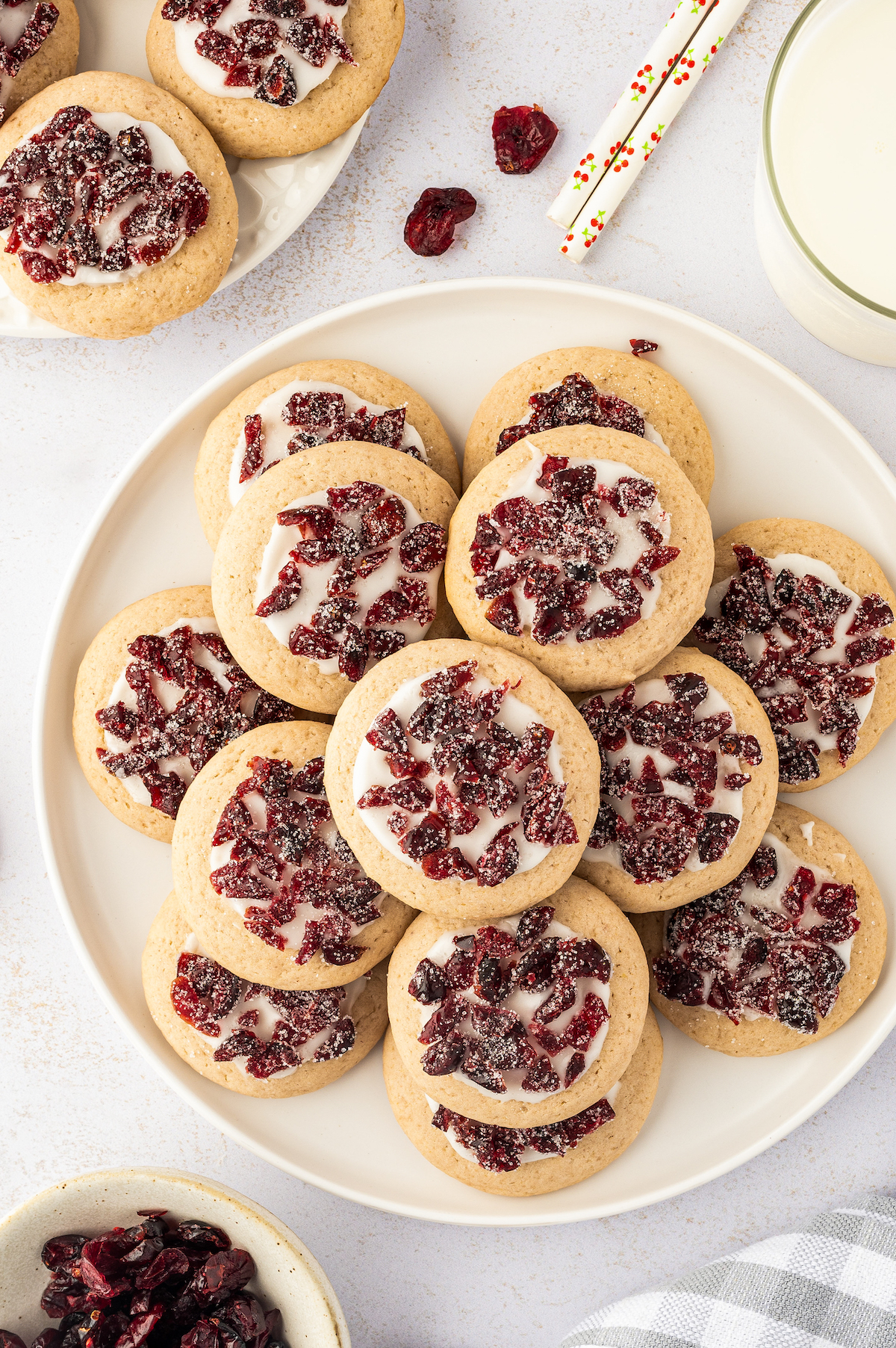 Cranberry cookies on a platter.