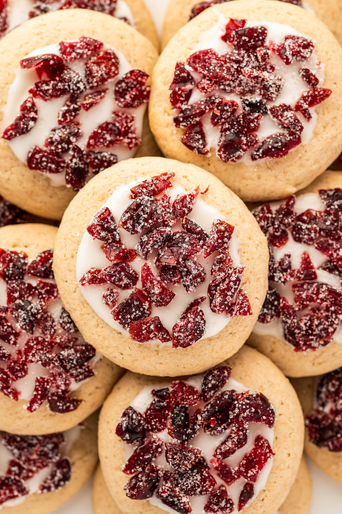 Close-up of a platter of cranberry cookies.