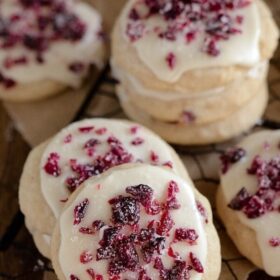Frosted Cranberry Cookies - sweet soft cranberry shortbread cookies with vanilla cranberry icing!