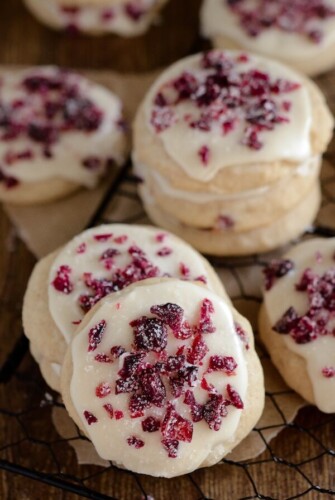 Frosted Cranberry Cookies - sweet soft cranberry shortbread cookies with vanilla cranberry icing!