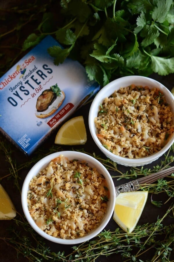 Herbed Baked Oysters with a crispy parmesan breadcrumb topping!