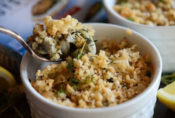 Herbed Baked Oysters with a crispy parmesan breadcrumb topping!