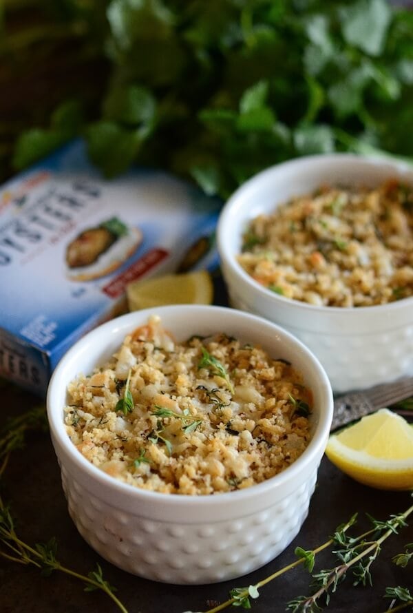 Herbed Baked Oysters with a crispy parmesan breadcrumb topping!