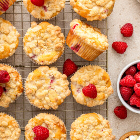 Overhead photo for raspberry muffins.