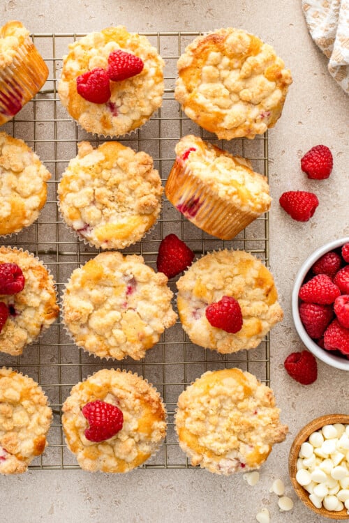 Overhead photo for raspberry muffins.