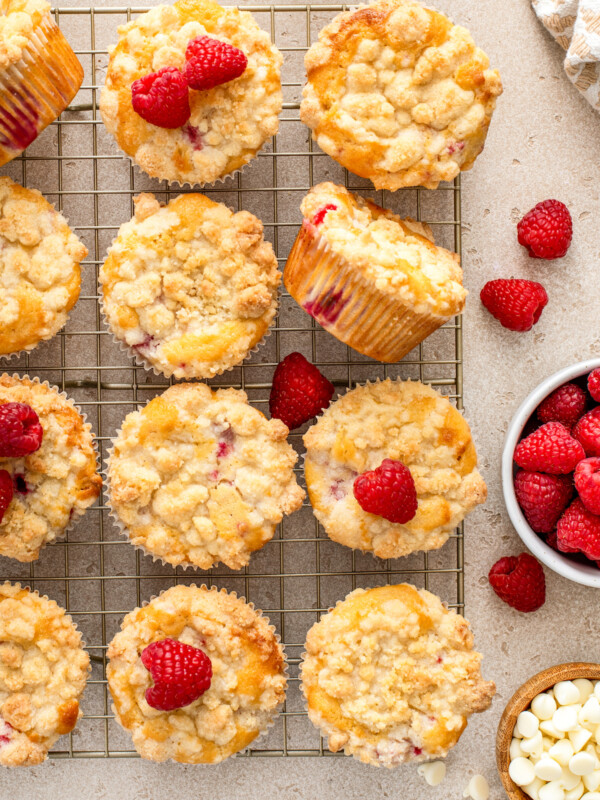 Overhead photo for raspberry muffins.