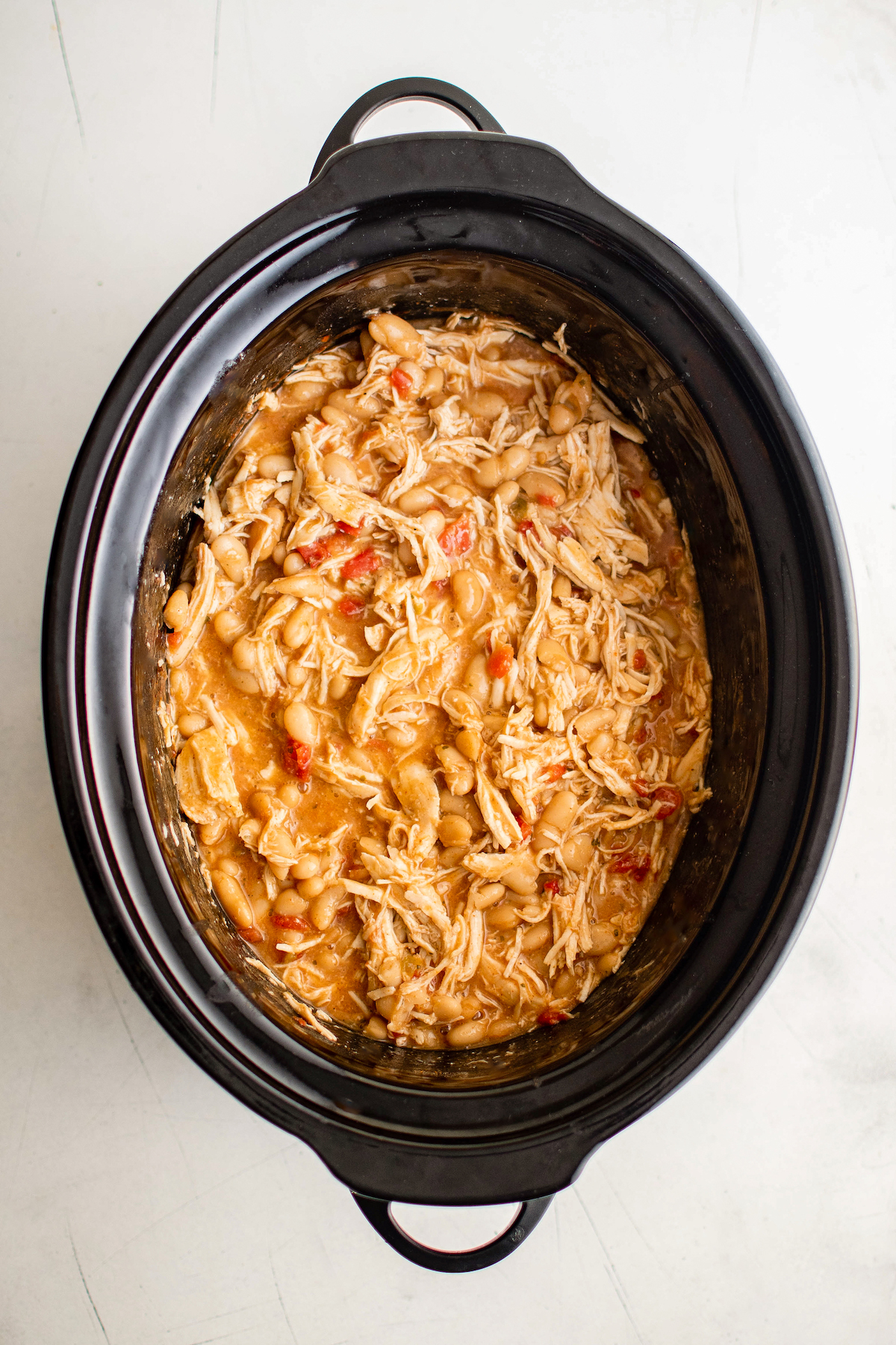 Crock pot white chicken chili in the slow cooker. 