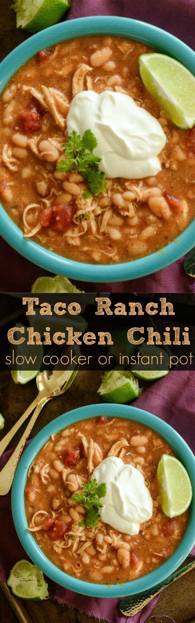 Pinterest title image for Taco Ranch Chicken Chili