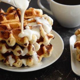 Cinnamon Roll Waffles with Maple Cream Cheese Syrup