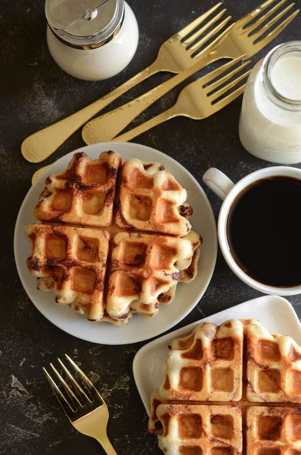 Cinnamon Roll Waffles with Maple Cream Cheese Syrup