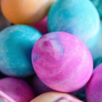 Watercolor Easter Eggs! Easter eggs are dyed using shaving cream and gel food color to create beautiful swirls of color!