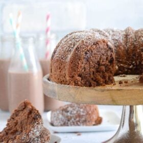 Chocolate Milk Bundt Cake: a sweet, moist homemade chocolate cake that is loaded with chocolate milk and chocolate chips to create the best bundt cake ever!
