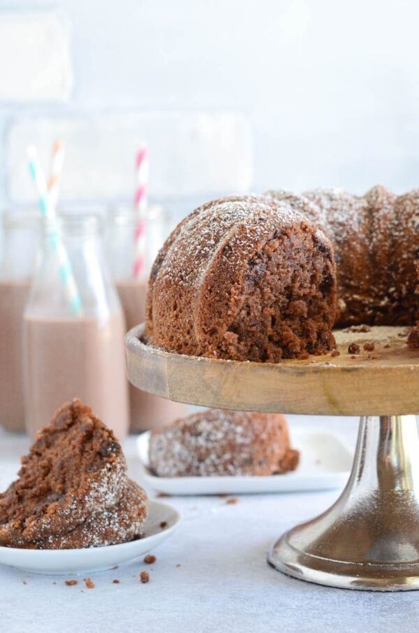 Chocolate Milk Bundt Cake: a sweet, moist homemade chocolate cake that is loaded with chocolate milk and chocolate chips to create the best bundt cake ever!