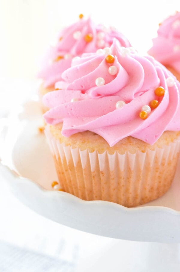 Pink Champagne Cupcakes are perfect for Mother’s Day or a bridal shower, with almost two cups of sparkling rosé, you can taste the champagne in every bite!