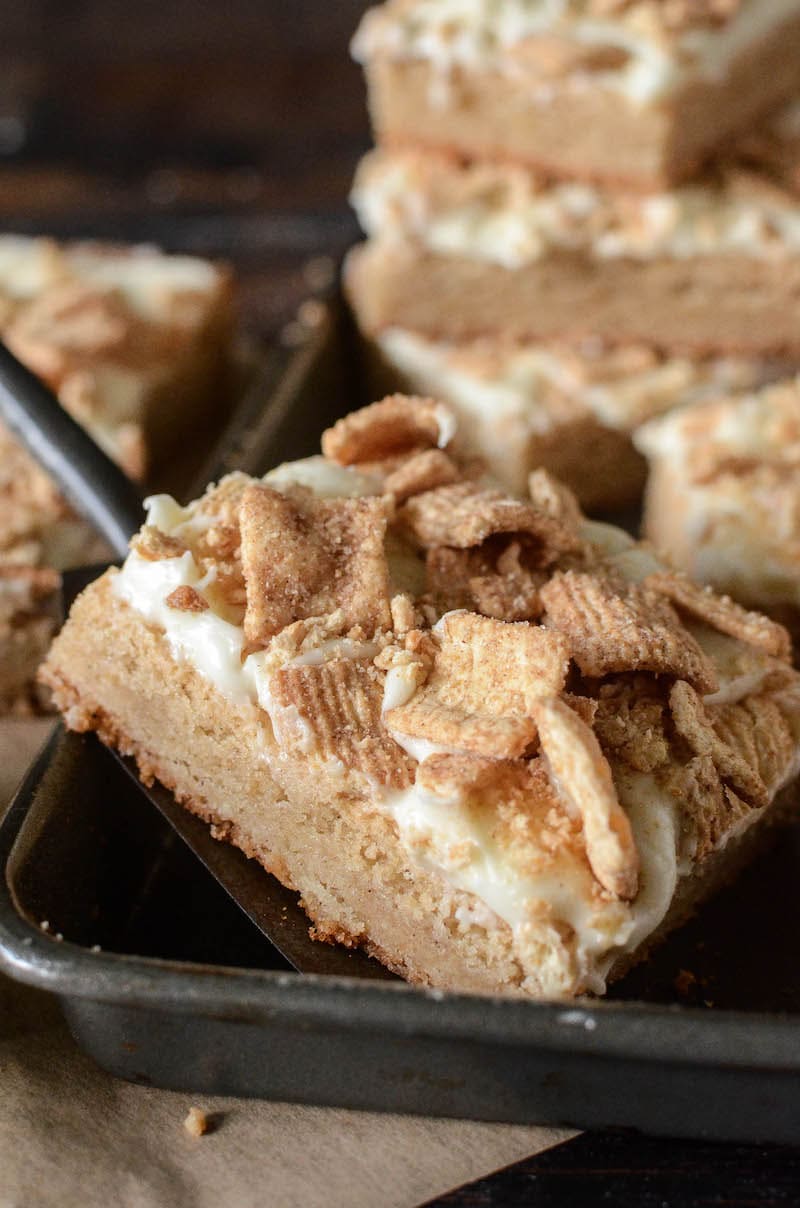 A Close-Up Shot of a Cinnamon French Toast Crunch Bar on a Baking Sheet