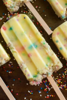 A Close-Up Shot of a Funfetti Cake Popsicle on a Metal Pan