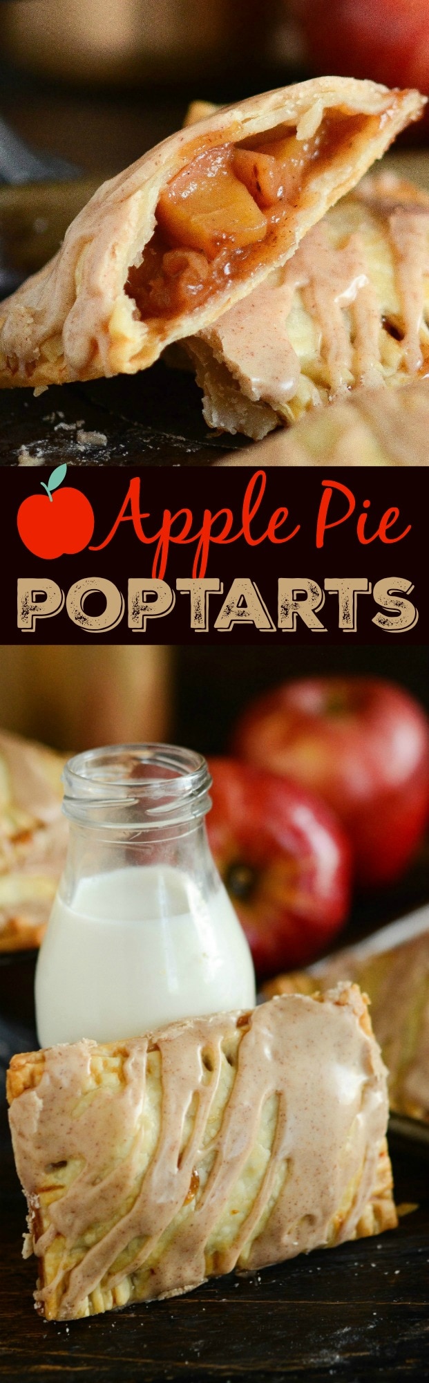 Apple Pie Poptarts: warm flaky poptarts are filled with a homemade brown sugar apple filling, baked till golden and topped with a sweet cinnamon frosting.
