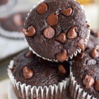 Banana Mocha Chip Muffins: these one-bowl double chocolate banana muffins are loaded with three whole bananas, a ton of chocolate chips and espresso flavor.