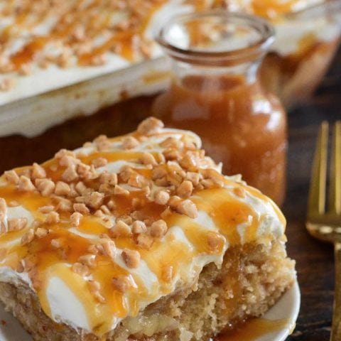 Caramel Apple Dump Cake [5 ingredients] - The Novice Chef