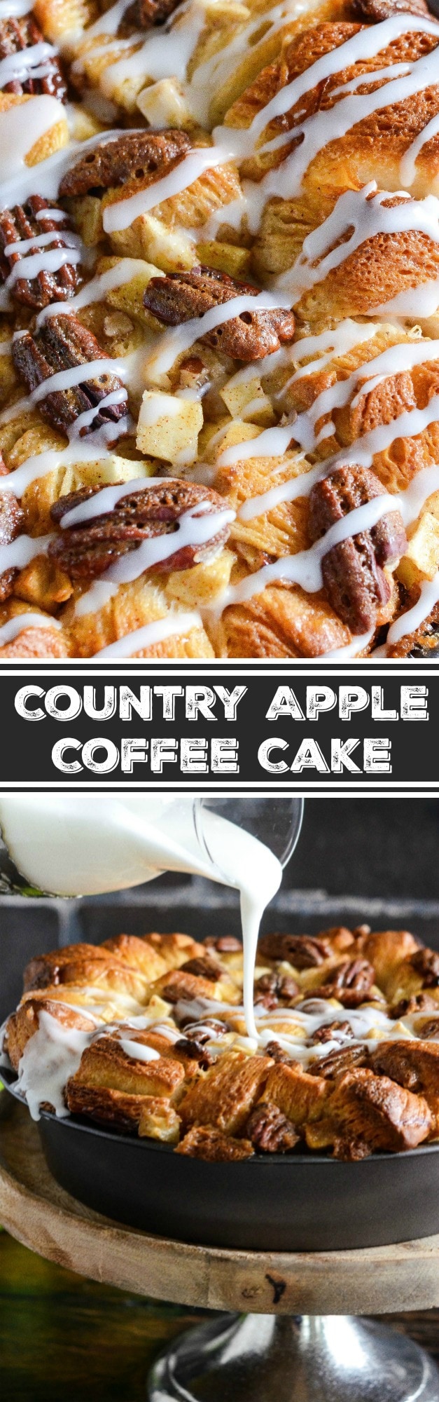 Country Apple Coffee Cake: apples, cinnamon, brown sugar, flaky biscuits and a little whiskey combine to make a gorgeous twist on your favorite coffee cake!
