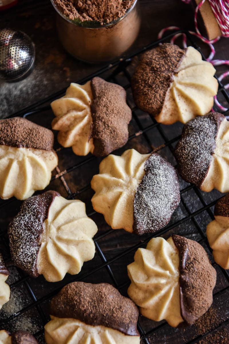 Malted Shortbread Cookies on a Wire Cooling Rack on Top of a Counter